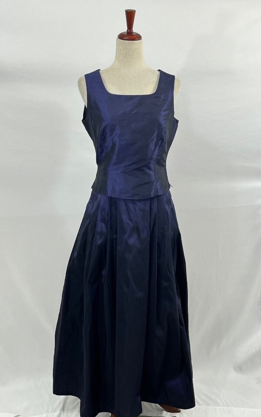 OLEANA Sz S Small 2pc Tank Top Midi Skirt Silk Taffeta Irridescent Blue Purple